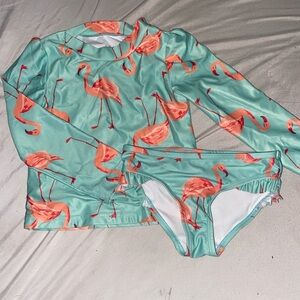 Carter’s Aqua Flamingo Long Sleeve Swimsuit 🌸 | Kids Swimwear | Size (3t)